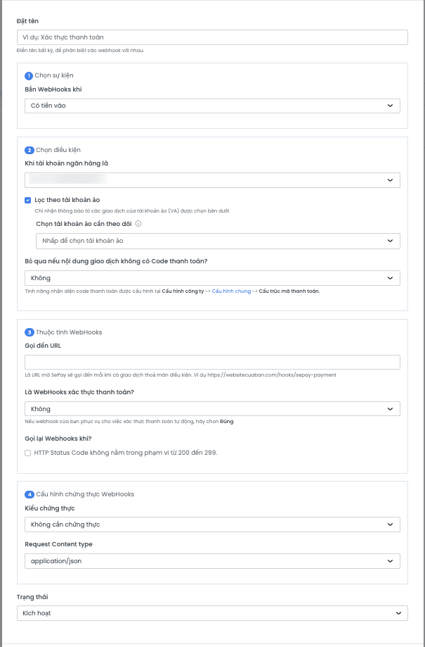 Form thêm webhook