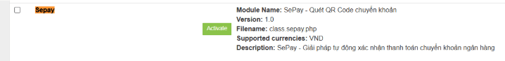 Module SePay ở Inactive