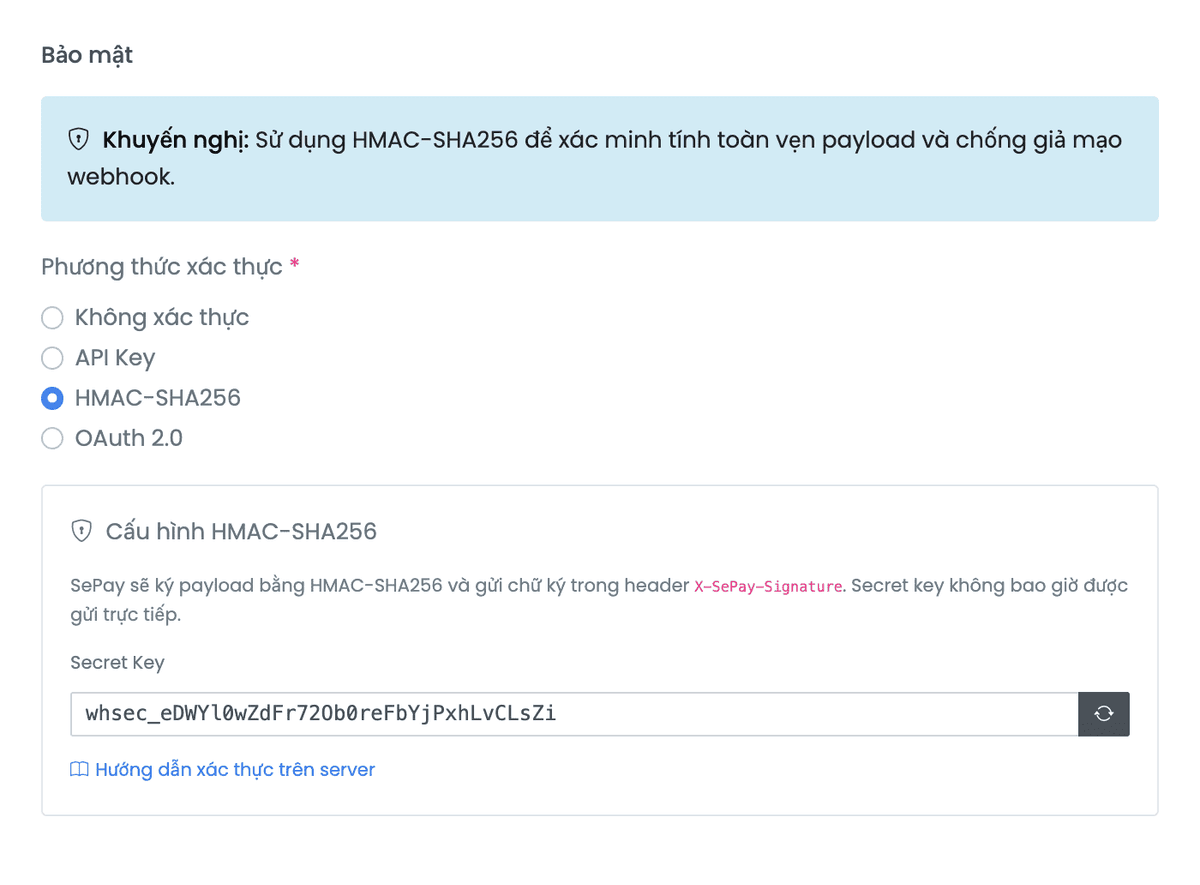 Cấu hình HMAC-SHA256