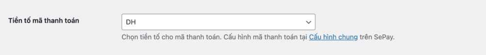 Cài đặt Tiền tố mã thanh toán