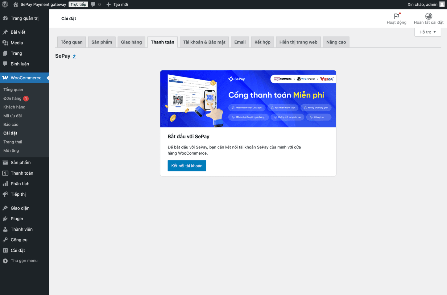 Giao diện thiết lập plugin SePay Gateway